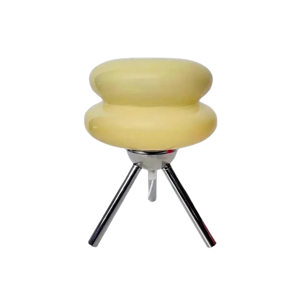 Modern Glass Tripod Table Lamp – Stacked Discs LED Bedside Light – Metal Base