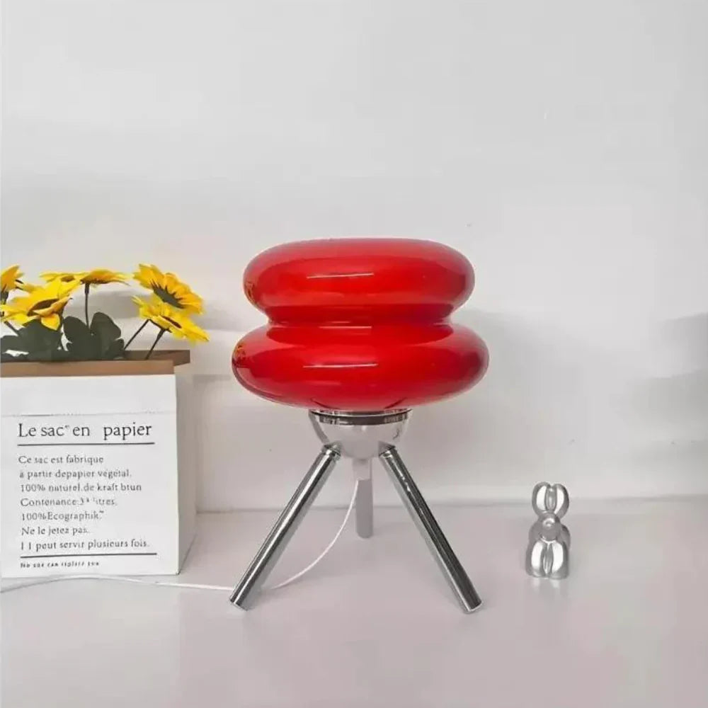 Modern Glass Tripod Table Lamp – Stacked Discs LED Bedside Light – Metal Base