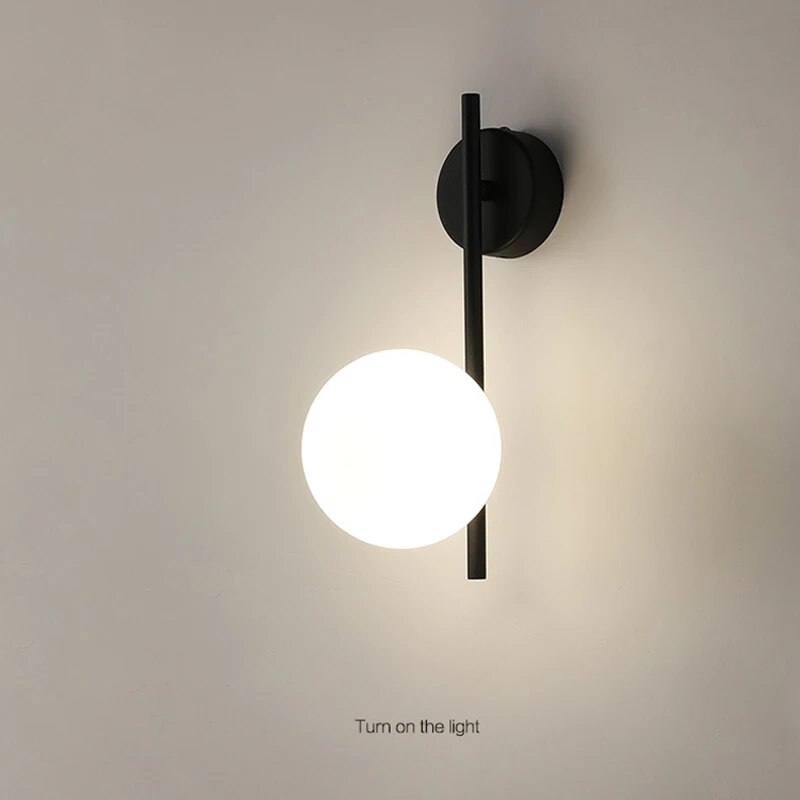 Black Globe Glass Metal Wall Lamp for Bedroom & Living Room