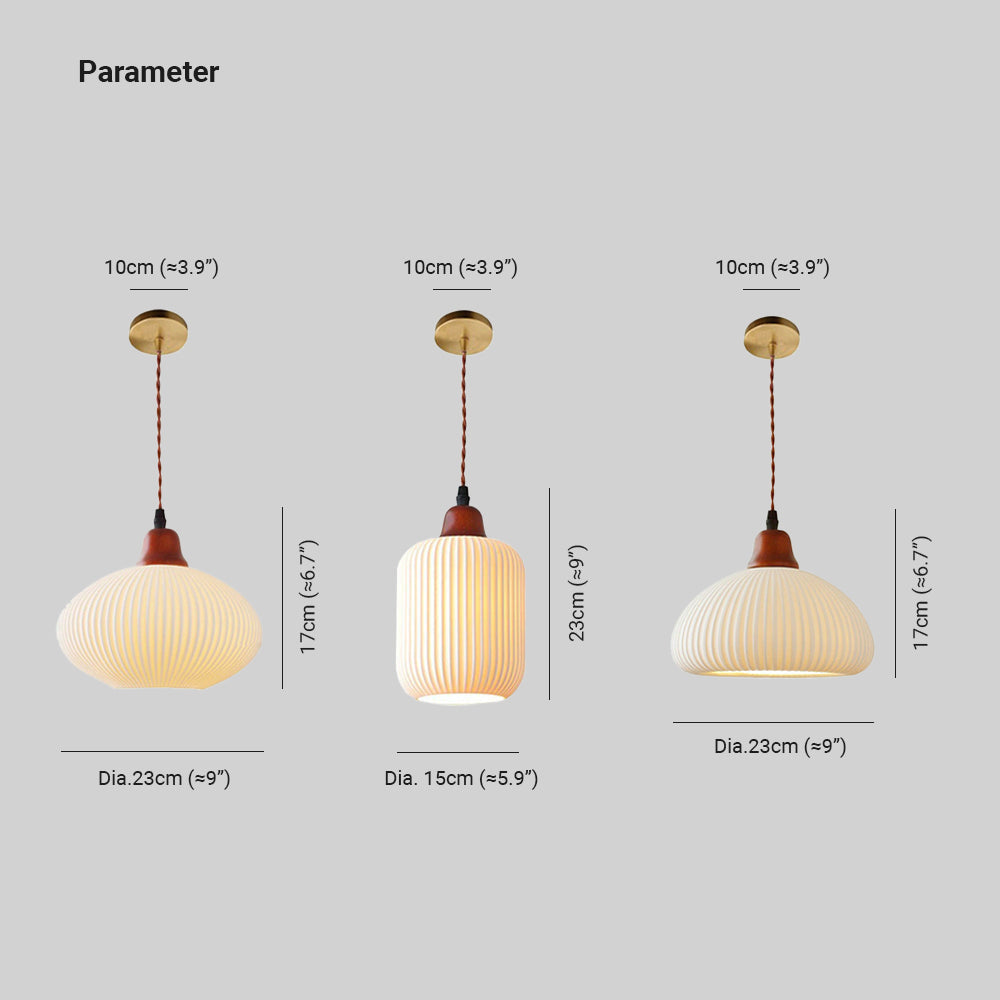 Modern Japandi Ceramic Pendant Light - Ribbed Shade