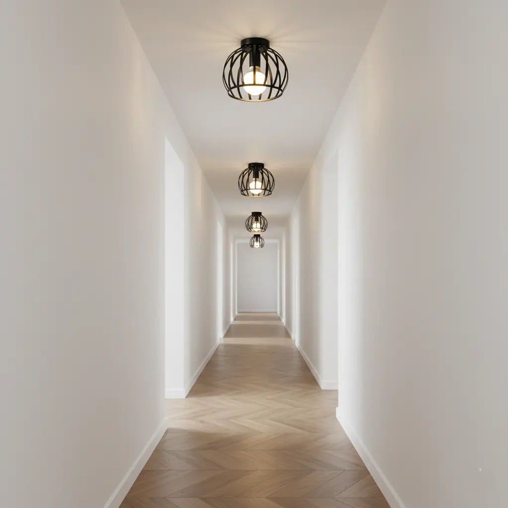 Industrial Metal Ceiling Light, Black