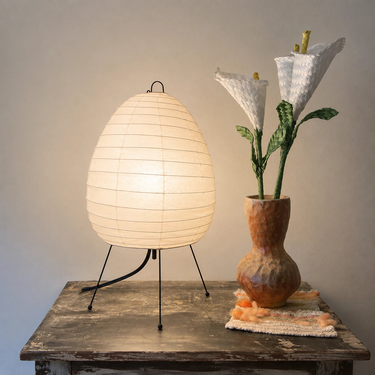 Japanese Rice Paper Tripod Table Lamp
