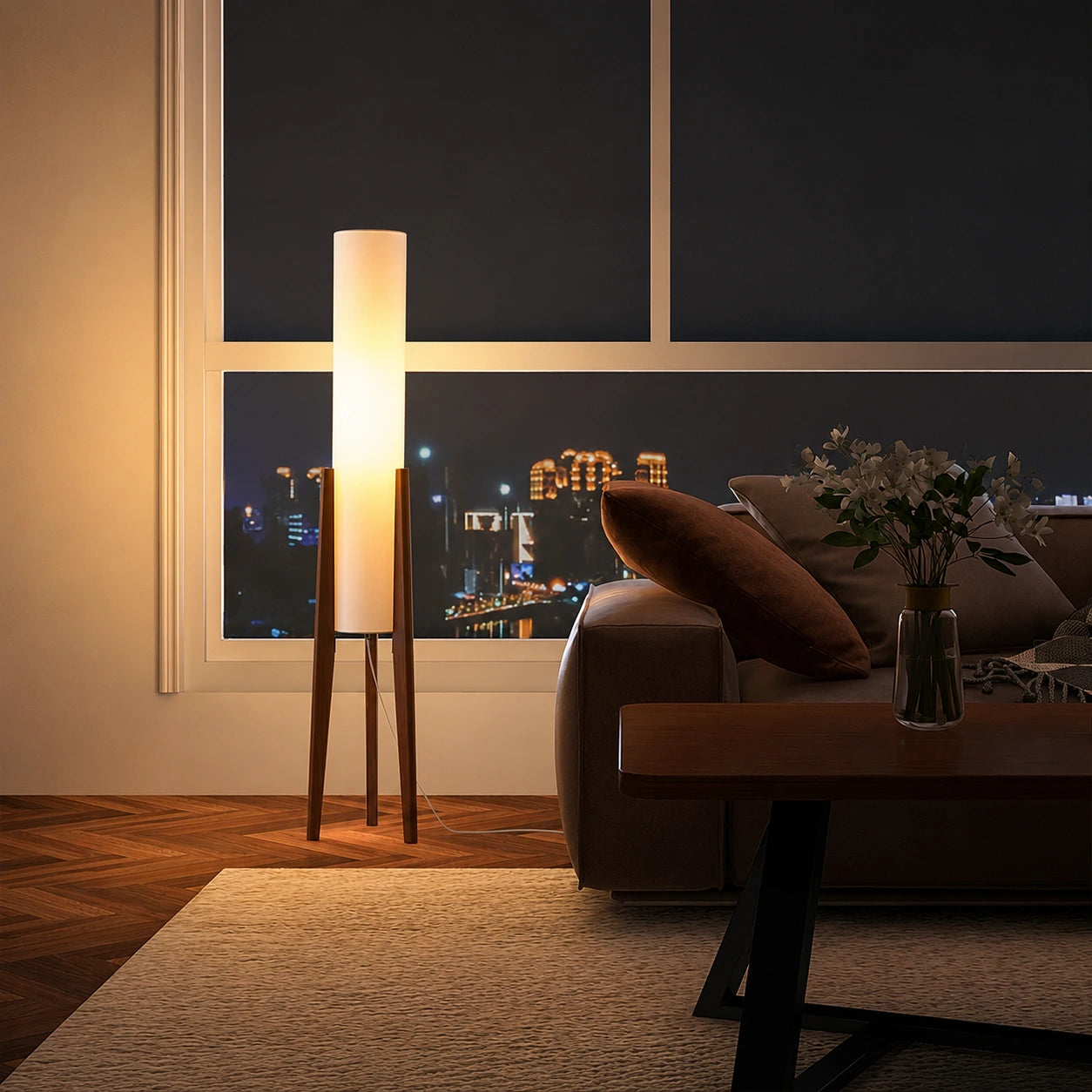 Modern Wooden Tripod Floor Lamp