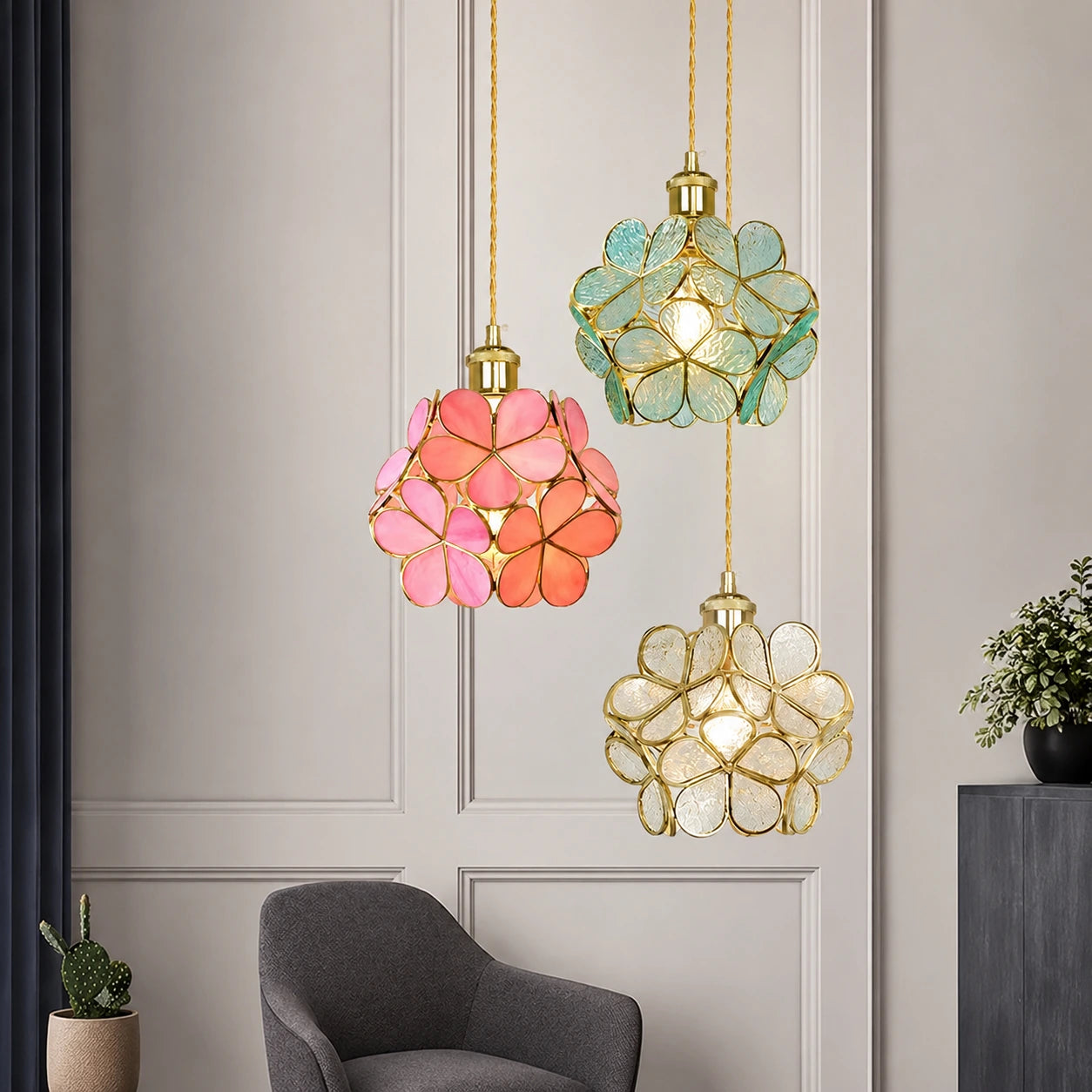 Floral Glass Petal Pendant Light