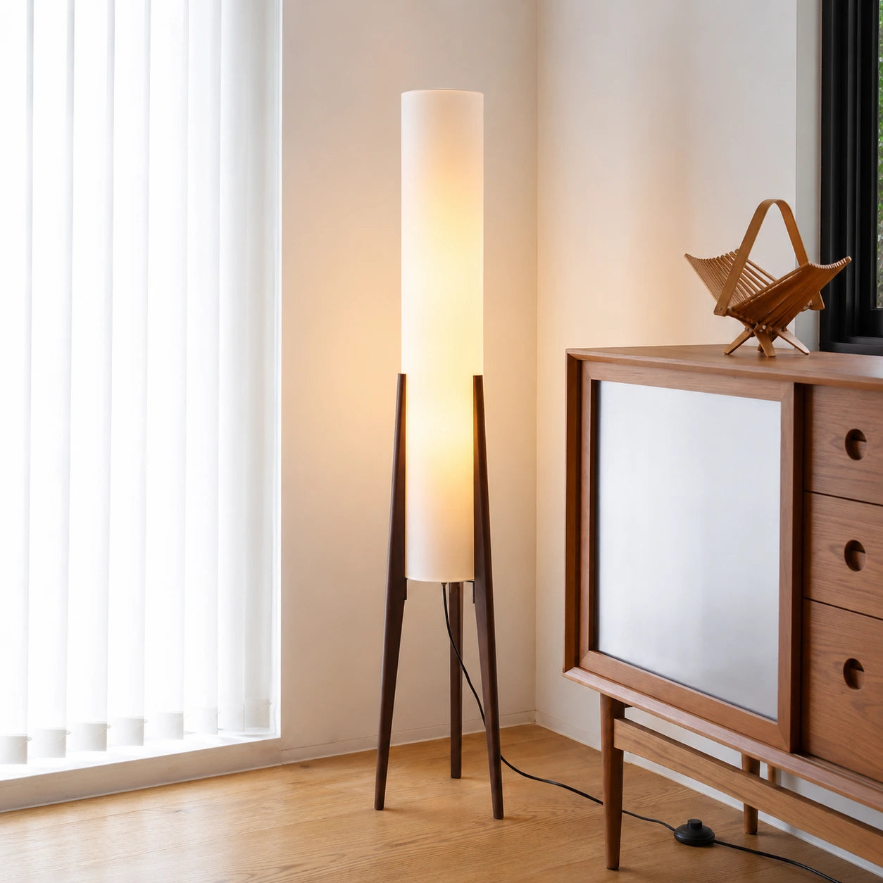 Modern Wooden Tripod Floor Lamp