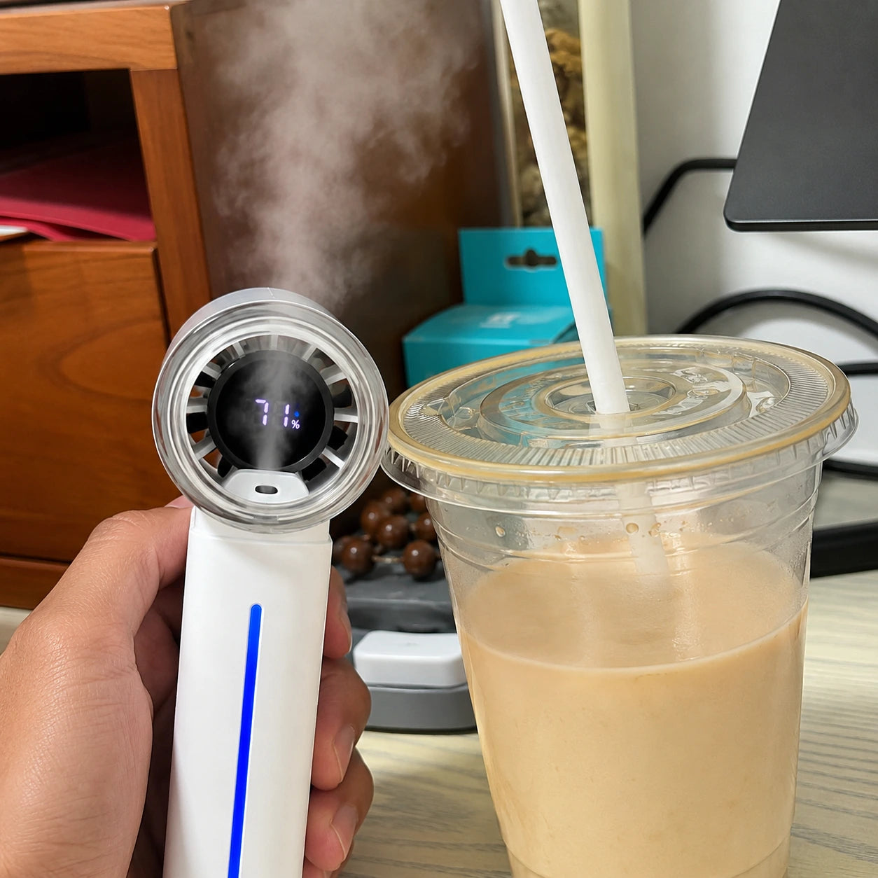 Portable Rechargeable Mist Cooling Fan Humidifier with 199-Speed Turbo Function