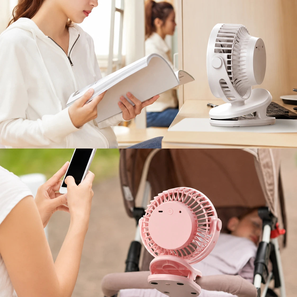Portable USB Rechargeable Table Clip Fan 10000mAh with 360° Rotation & 4 Speeds