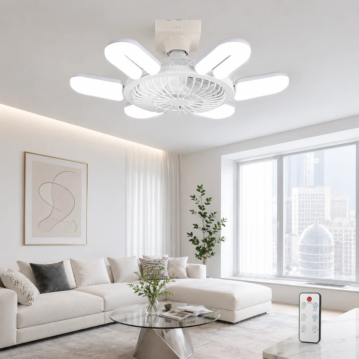 E27 Ceiling Fan Light with Remote Control, Dimmable 40W, 2400 Lumens, 3-Speed, Timer
