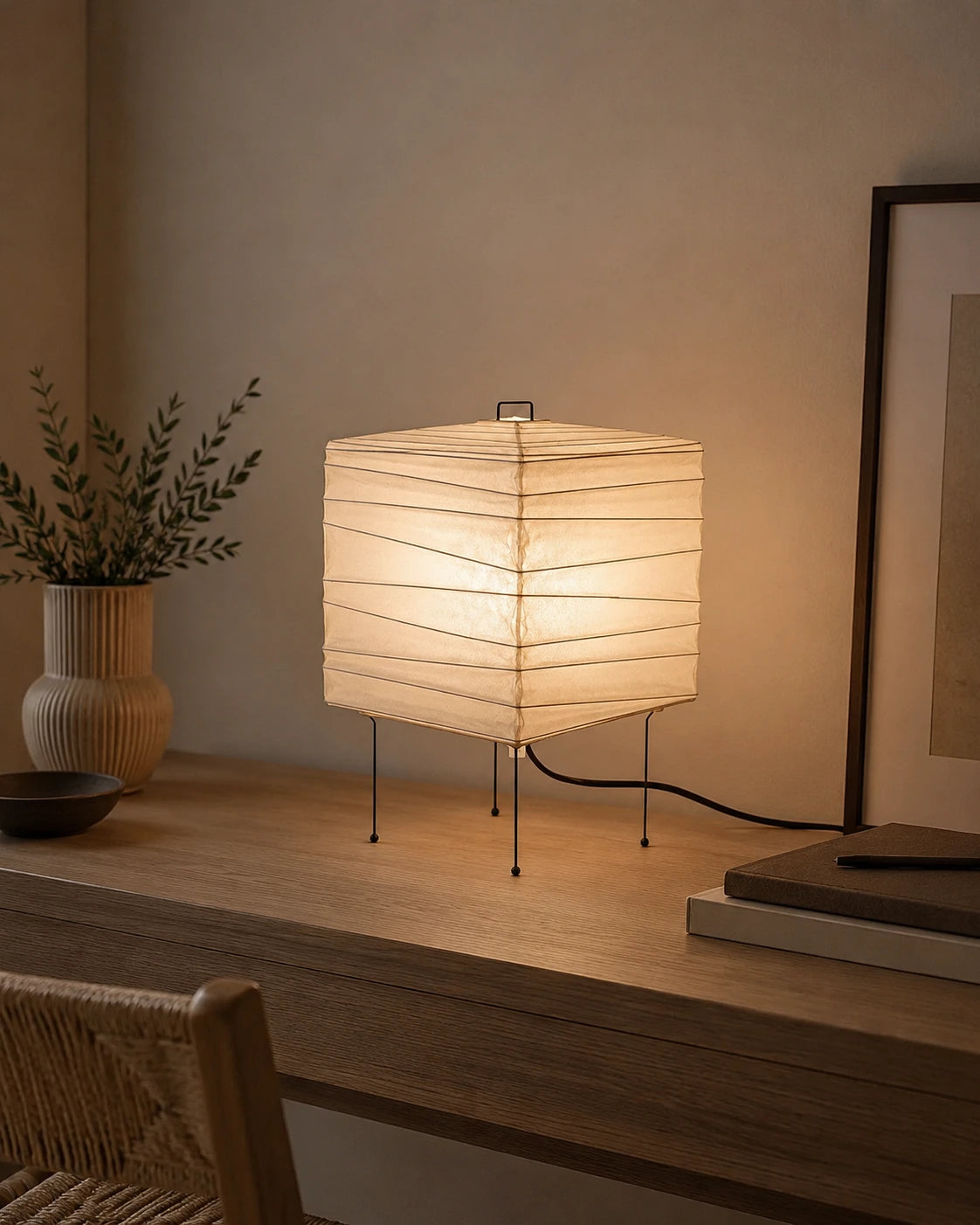 Japanese Square Washi Paper Table Lamp