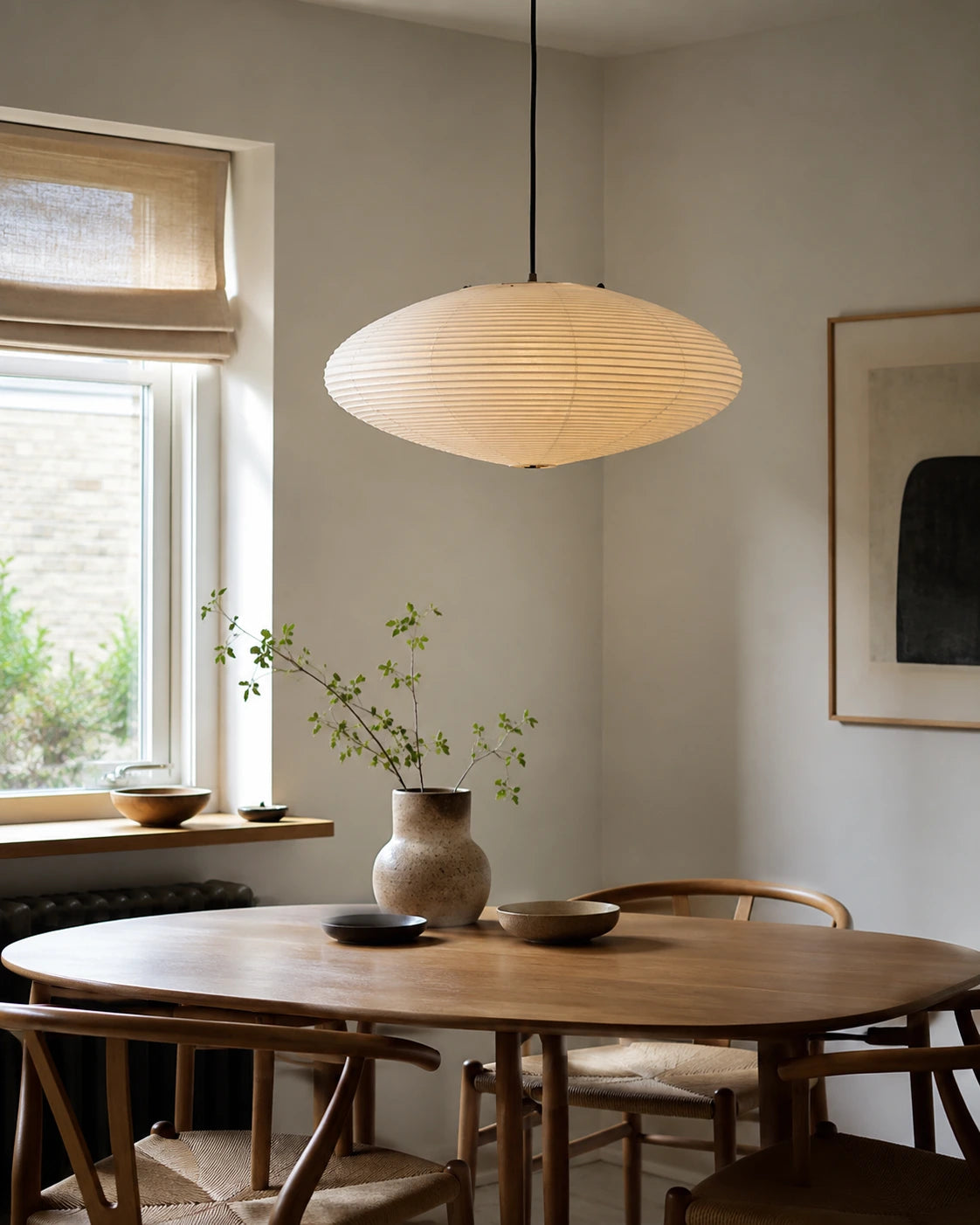 Japanese Oval Rice Paper Pendant Light