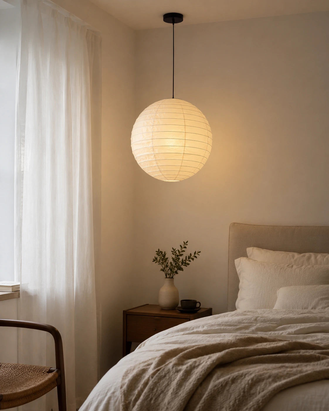 Japanese Parchment Paper Globe Pendant Light