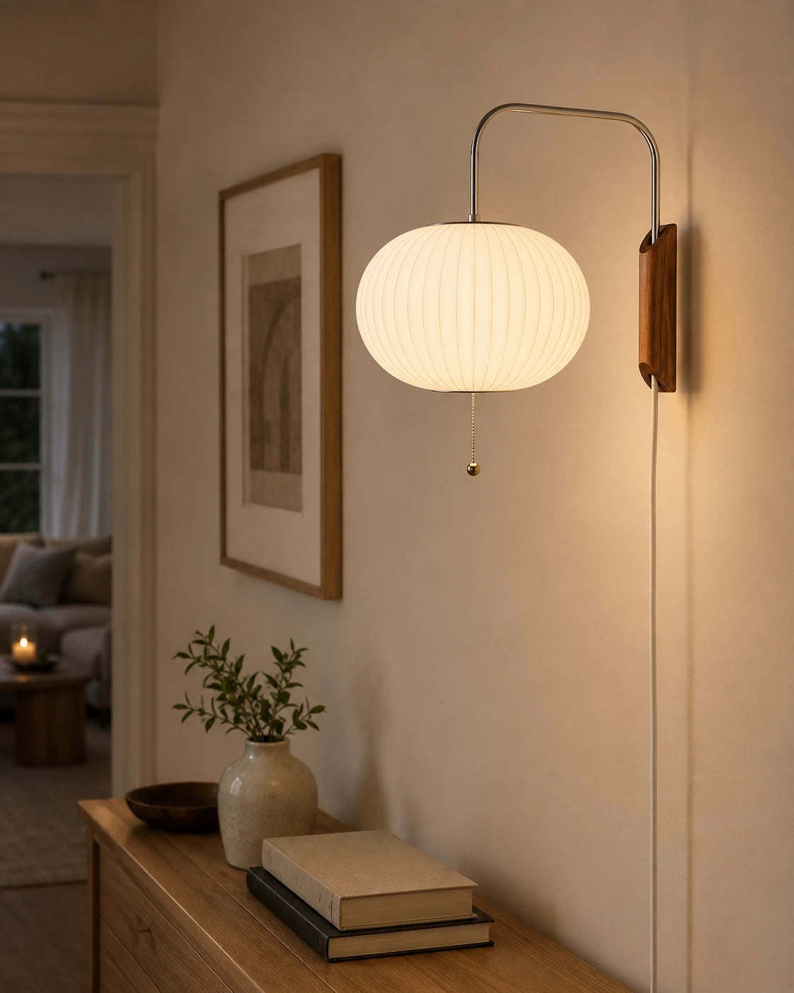 Japanese Silk Lantern Wall Light