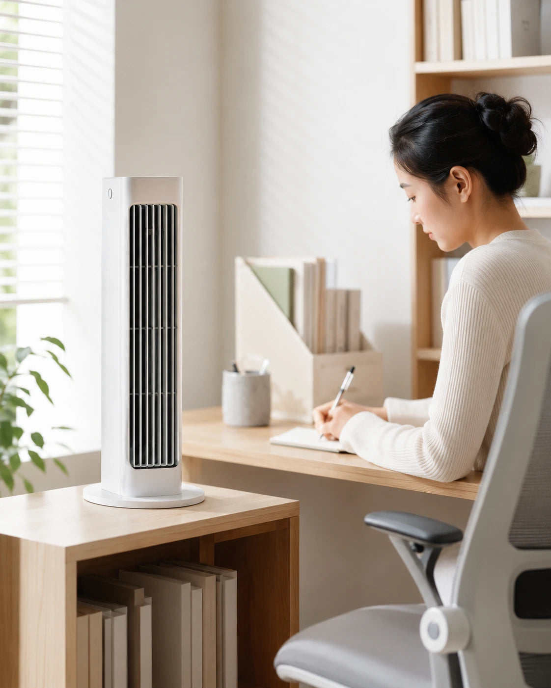 Wall Mounted Silent Fan with Remote Control - Rechargeable Air Cooler, 3 Speeds, Leafless Design