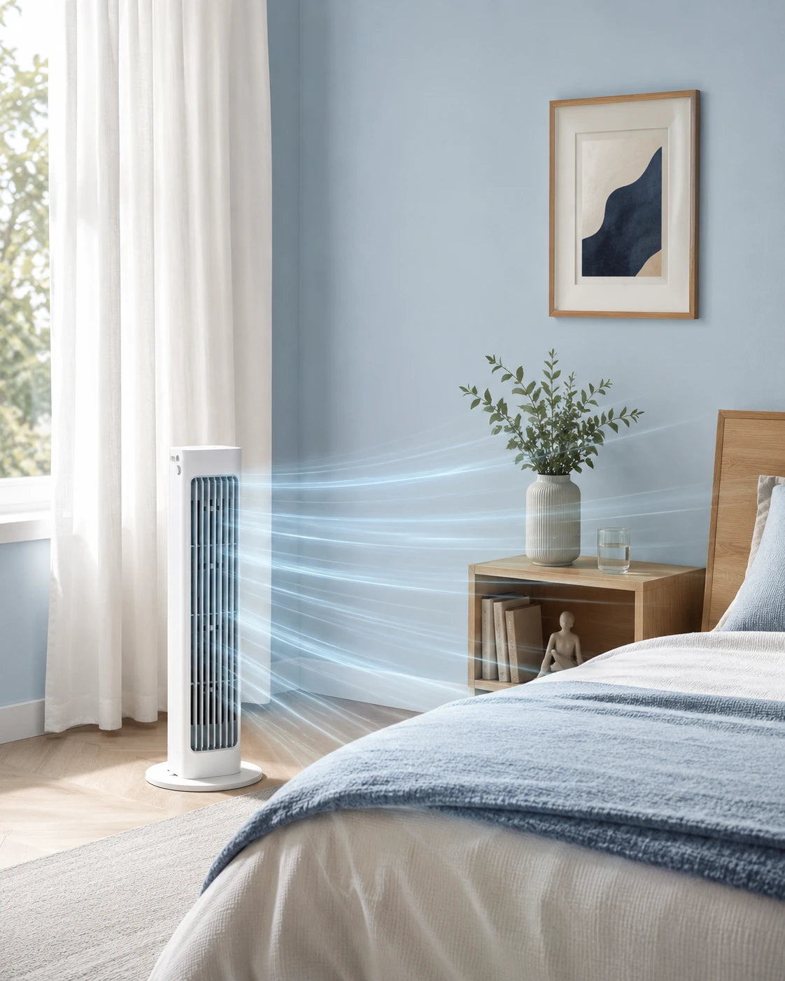 Wall Mounted Silent Fan with Remote Control - Rechargeable Air Cooler, 3 Speeds, Leafless Design