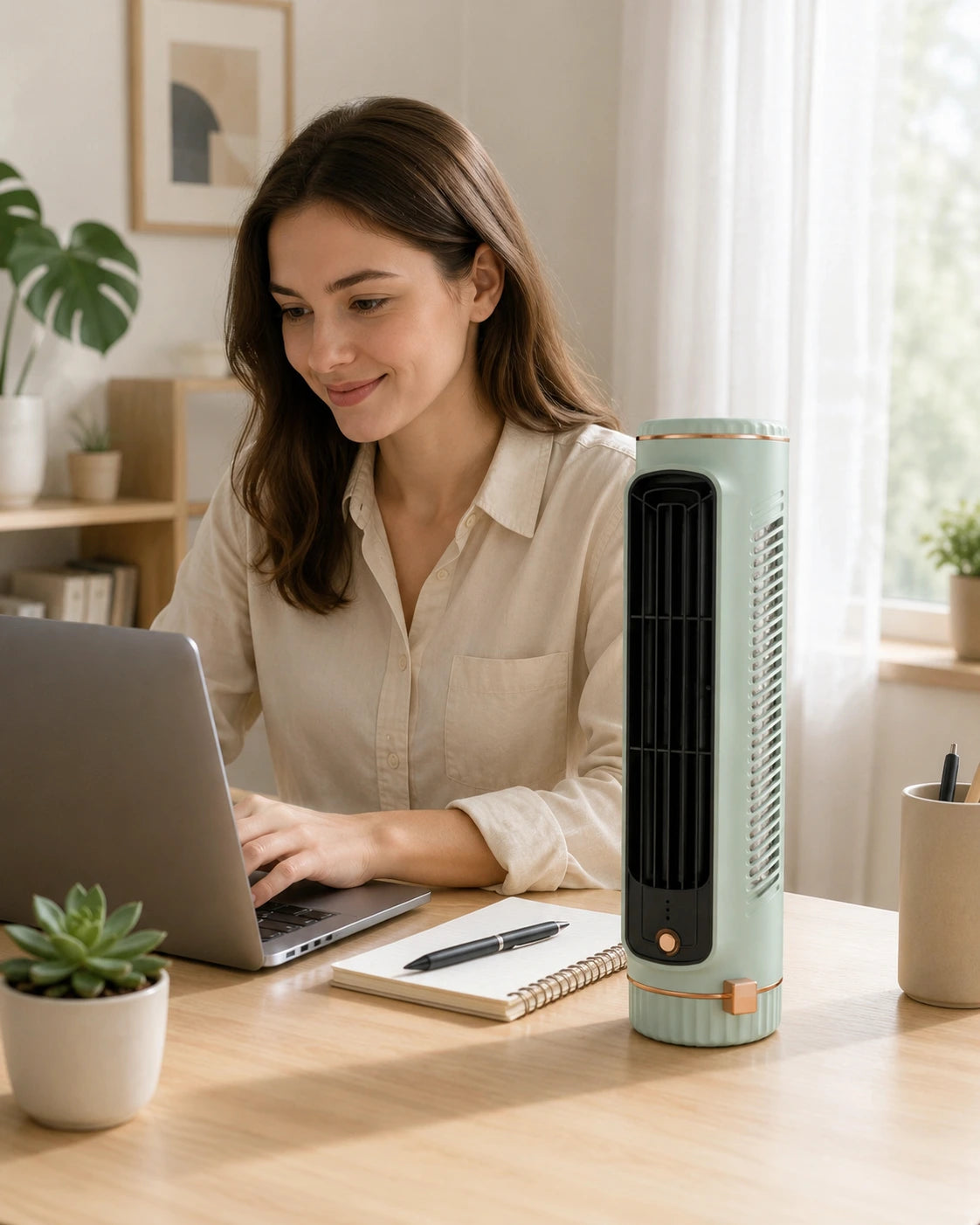 Bladeless Tower Fan USB Rechargeable Portable Electric Fan for Home and Office