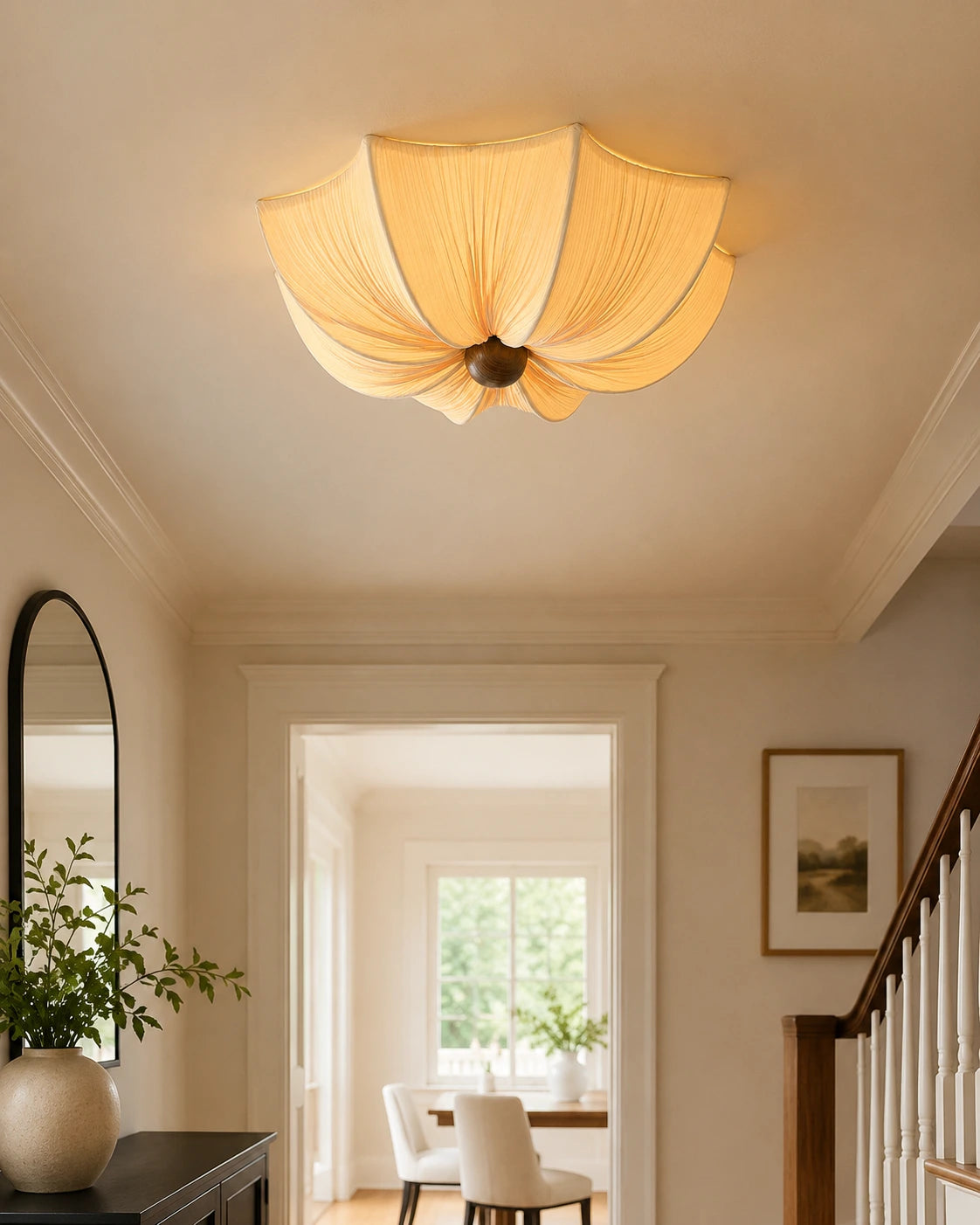 French Pleated Fabric Flower Ceiling Light