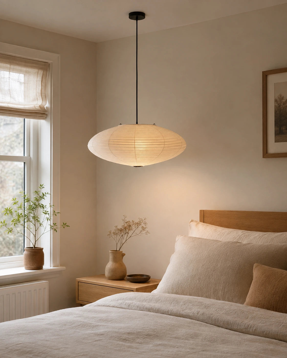Japanese Oval Rice Paper Pendant Light