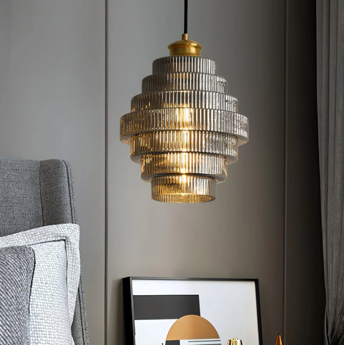Modern Tiered Glass Gold Accent Kitchen Pendant Light
