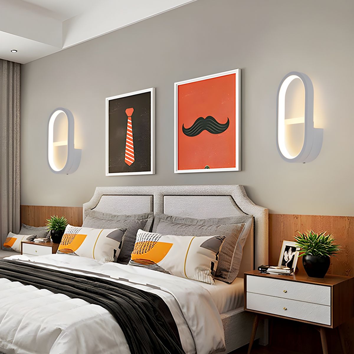 Modern Curved LED Wall Sconce – Backlit Iron & Acrylic – Oval Semi-Circle