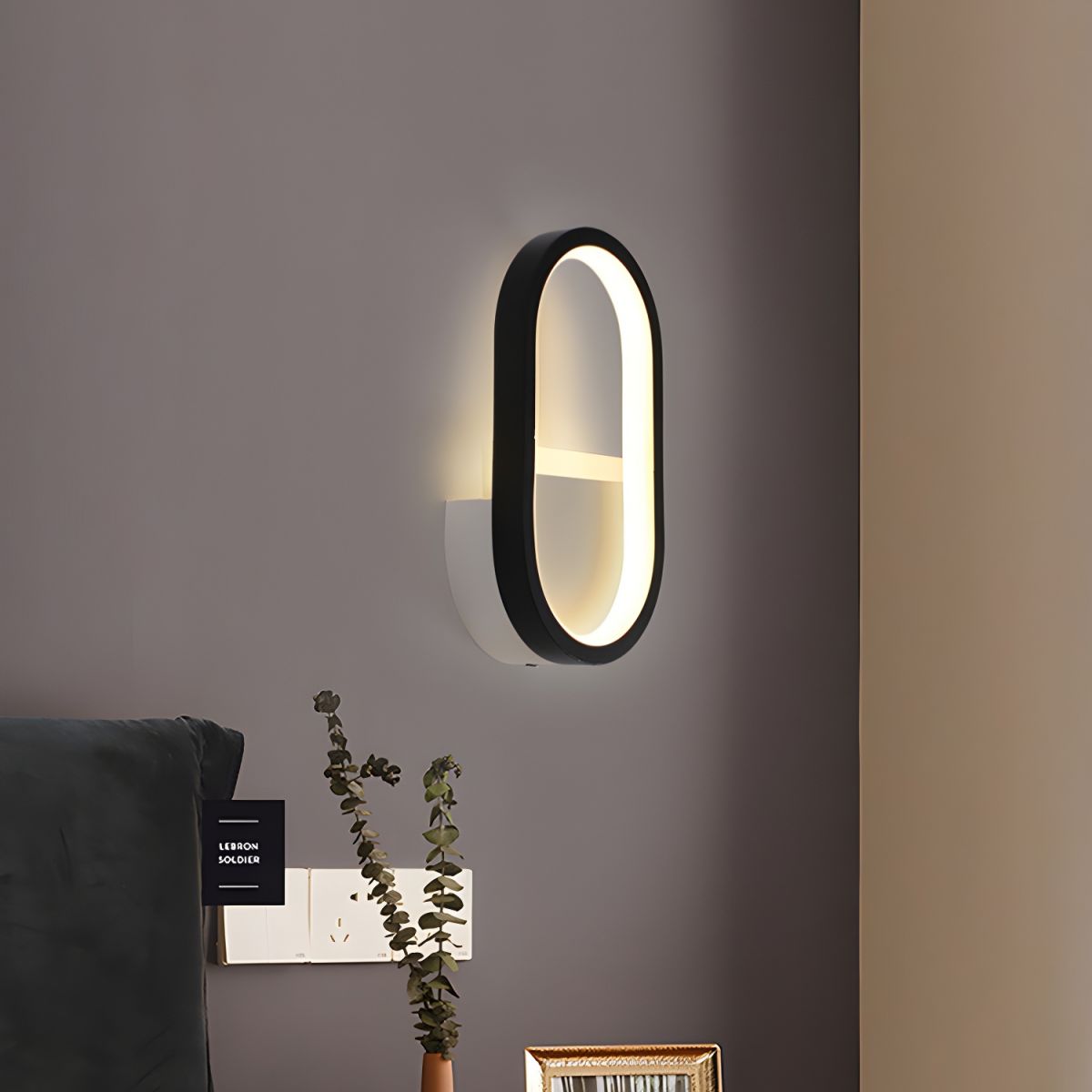 Modern Curved LED Wall Sconce – Backlit Iron & Acrylic – Oval Semi-Circle