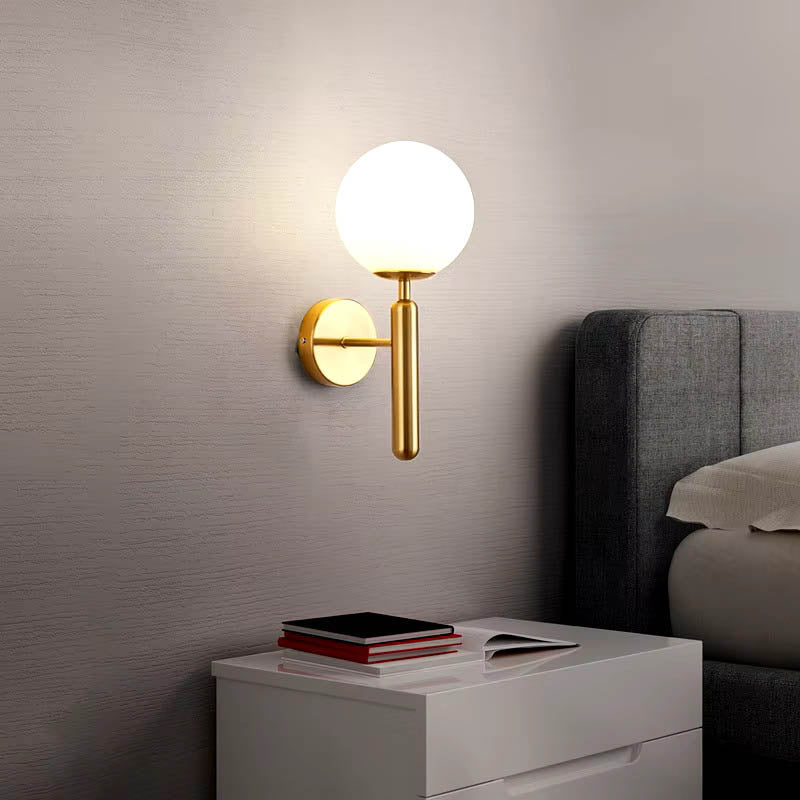 Modern Glass Ball Wall Sconce – Nordic Brushed Brass Iron for Bedroom & Bathroom