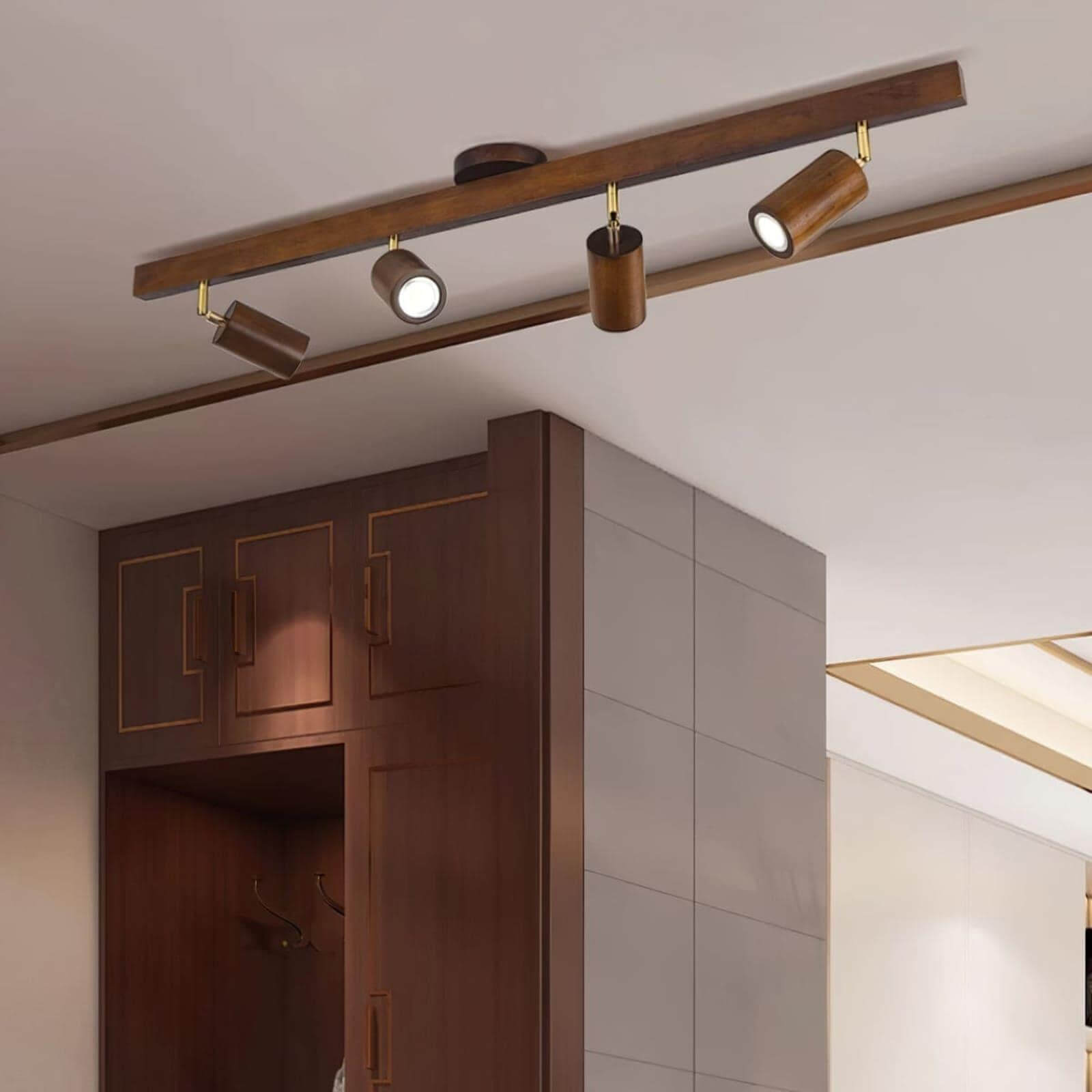 Nordic Wooden Ceiling Light with Rotatable Spotlights