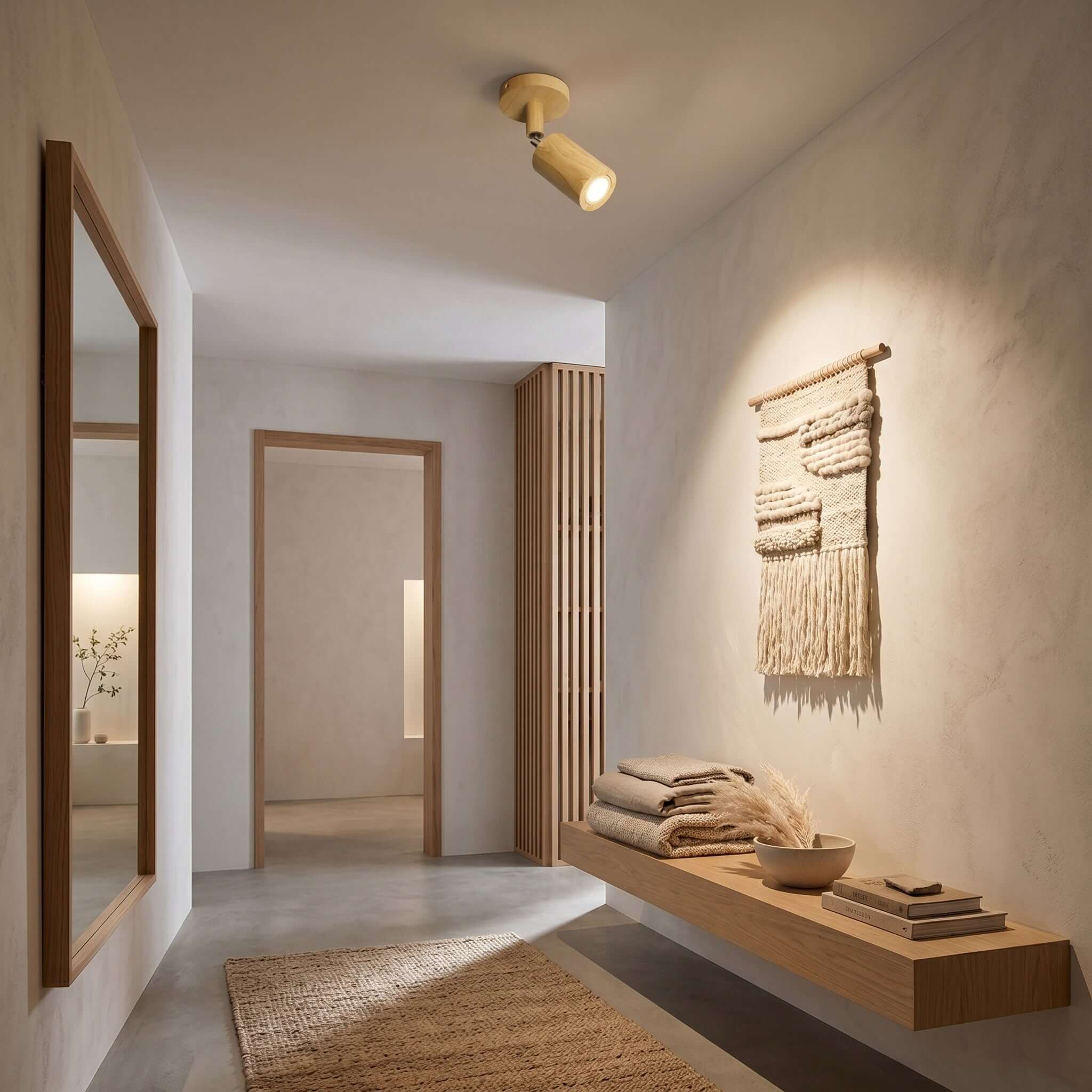 Nordic Wooden Ceiling Light with Rotatable Spotlights
