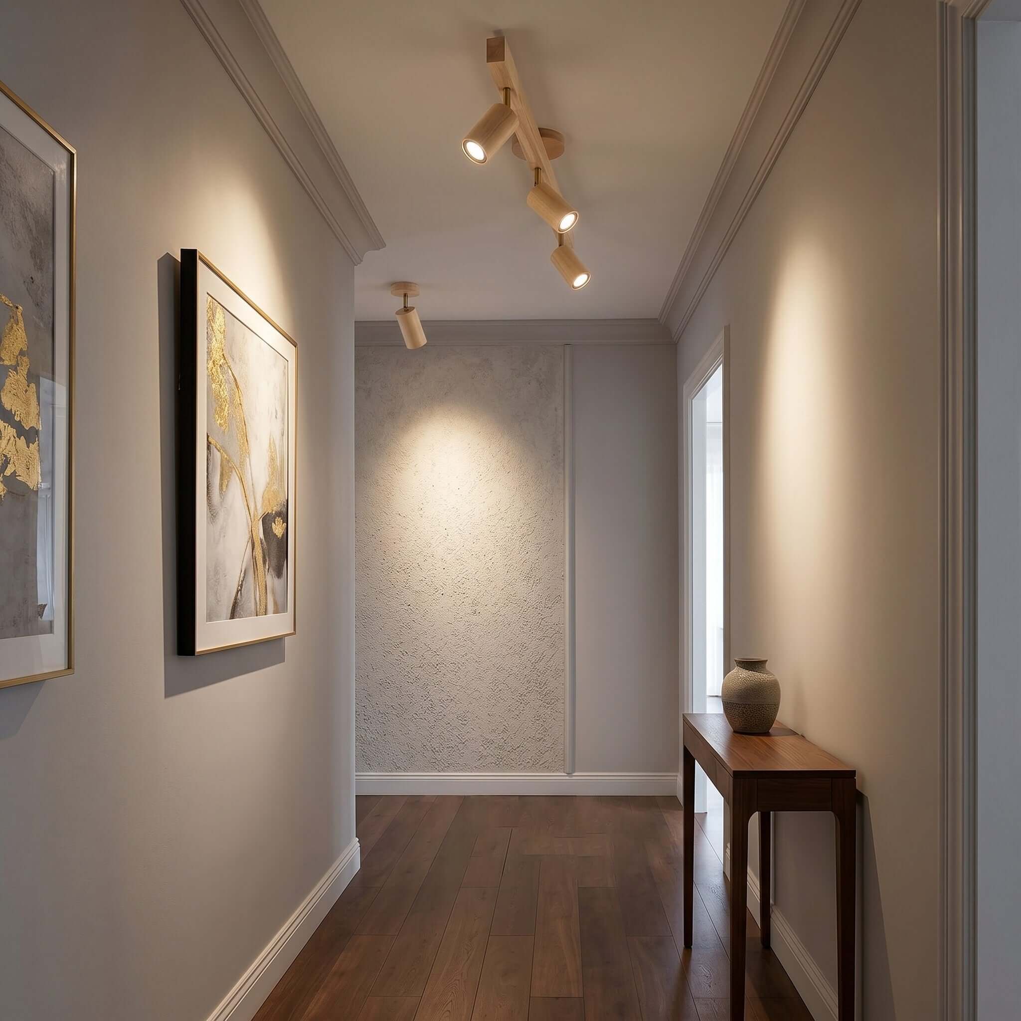 Nordic Wooden Ceiling Light with Rotatable Spotlights