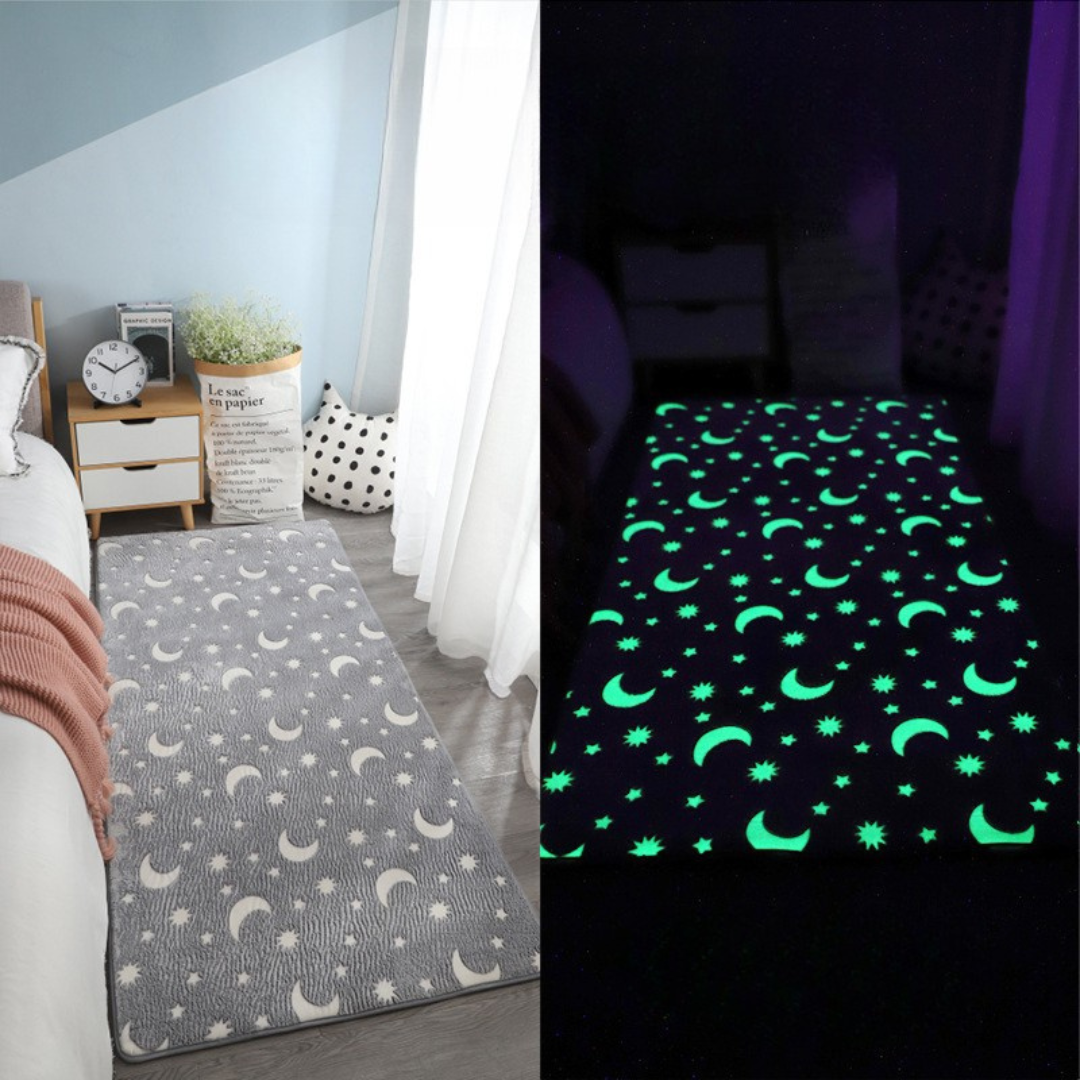 Grey moon and stars rug with luminous details