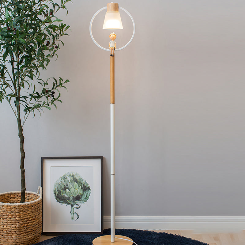 Scandi Wood Metal & Glass Floor Lamp – Foot Switch – Living Room & Lounge