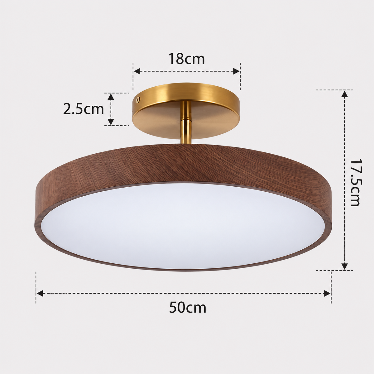 Scandinavian Ceiling Light with Wood and Gold Frame