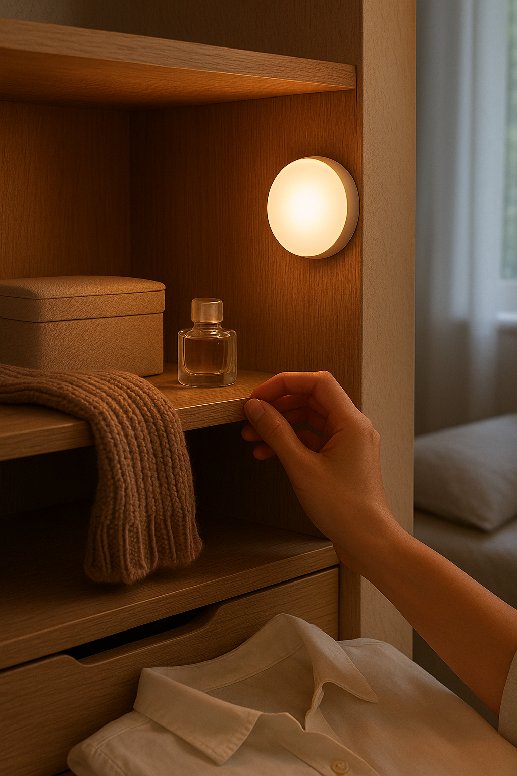 Motion Sensor LED Night Light Round – Rechargeable Magnetic – Bedroom Wardrobe