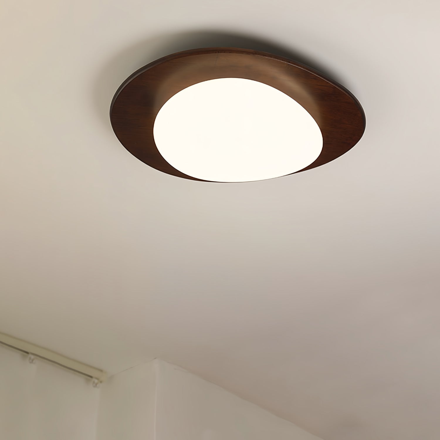 Modern Walnut Wood LED Ceiling Light – Flush Mount Low Profile – Living Room Hallway