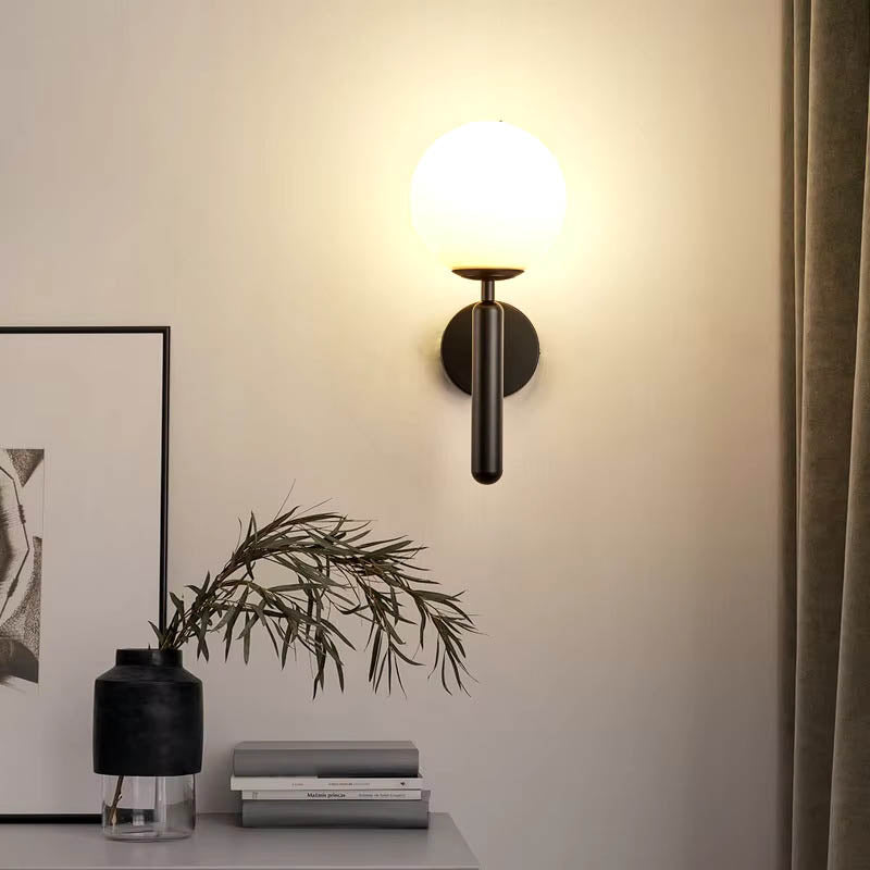 Modern Glass Ball Wall Sconce – Nordic Brushed Brass Iron for Bedroom & Bathroom