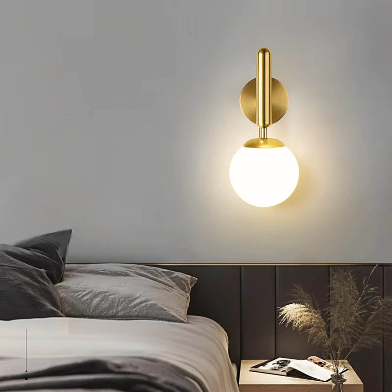 Modern Glass Ball Wall Sconce – Nordic Brushed Brass Iron for Bedroom & Bathroom
