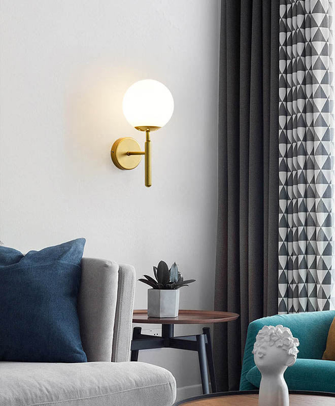 Modern Glass Ball Wall Sconce – Nordic Brushed Brass Iron for Bedroom & Bathroom