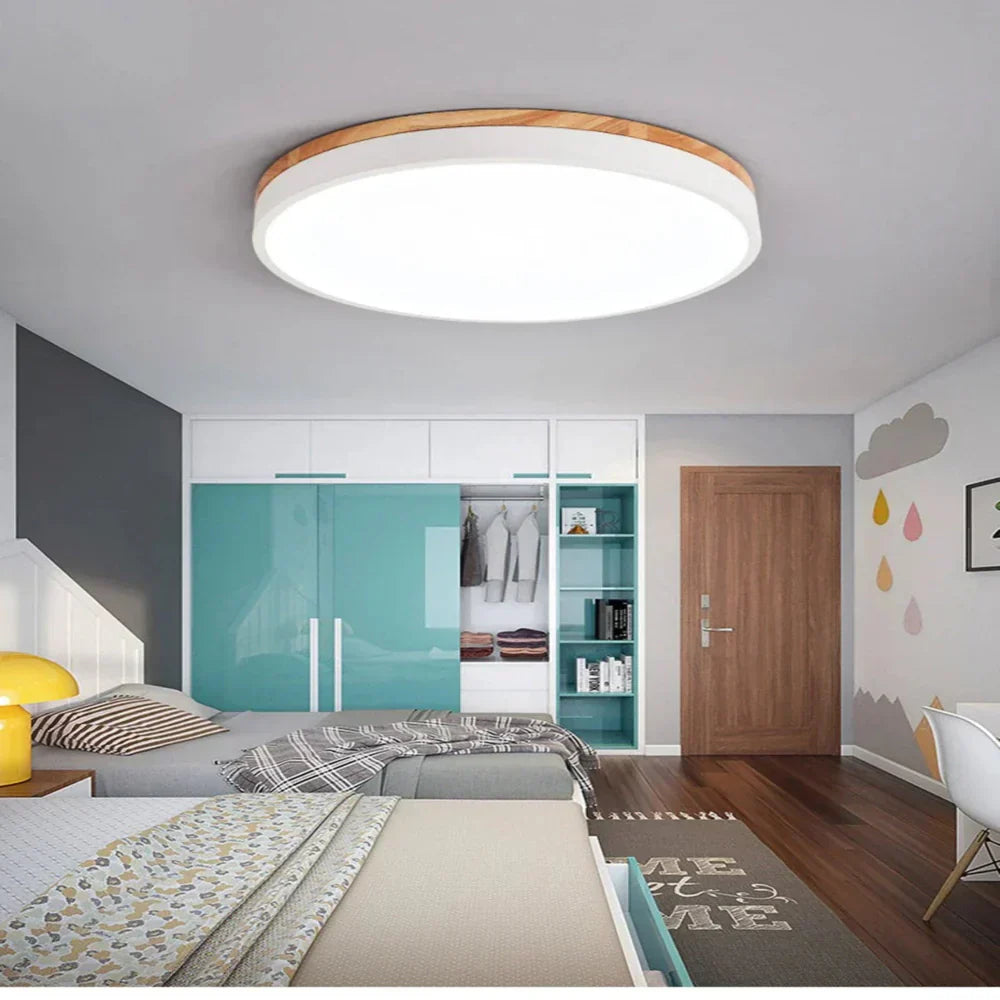 Nordic Flush Mount Wood Accents Modern Minimalist Ceiling Light