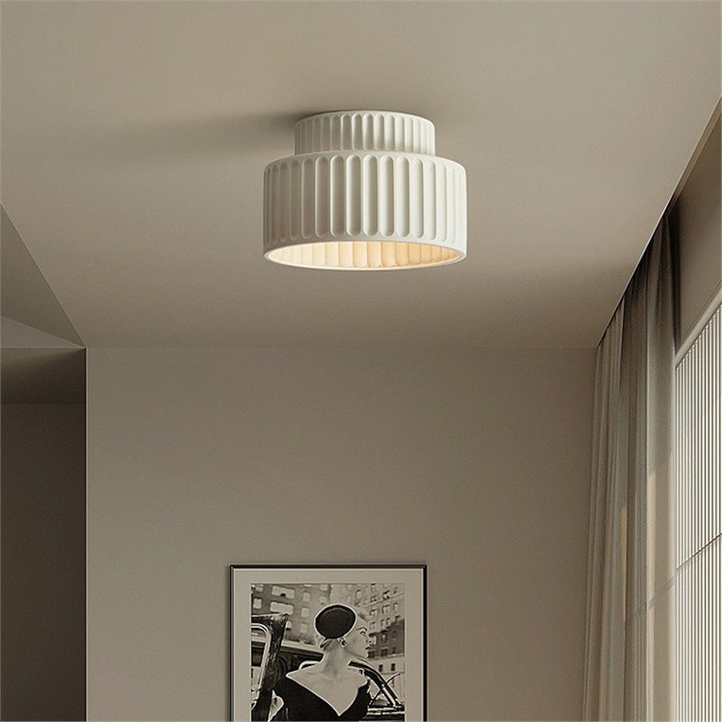 Ceramic Ceiling Light - Flush Mount - Ribbed Design For Hallway Or Bedroom