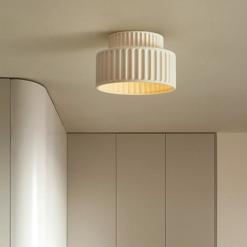 Ceramic Ceiling Light - Flush Mount - Ribbed Design For Hallway Or Bedroom