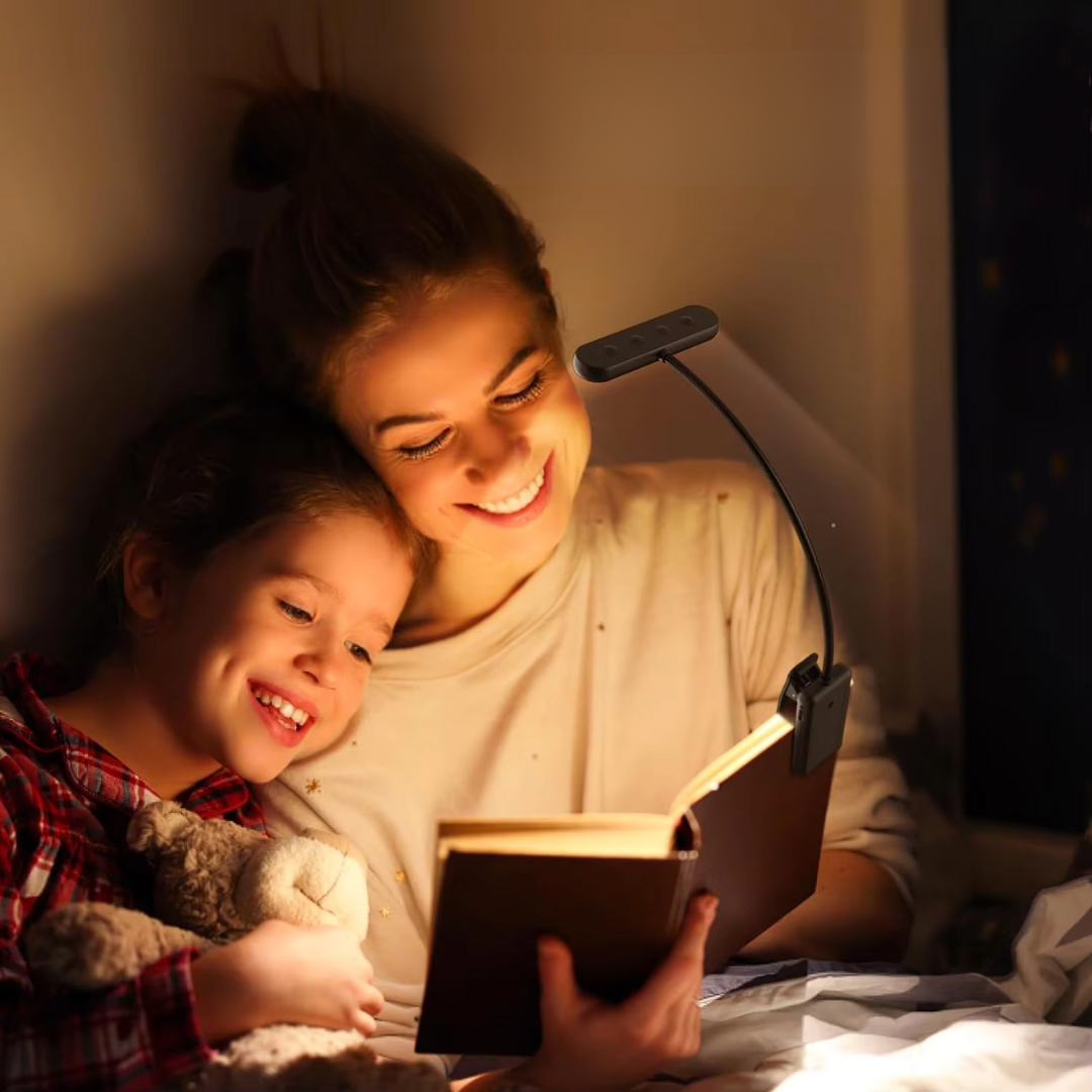 LED Clip-On Book Light - Rechargeable, Dimmable Reading Lamp With Color Modes, Battery Operated