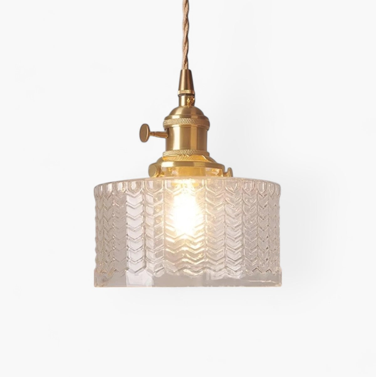 Vintage Elegant Textured Glass Brass Hanging Pendant Light