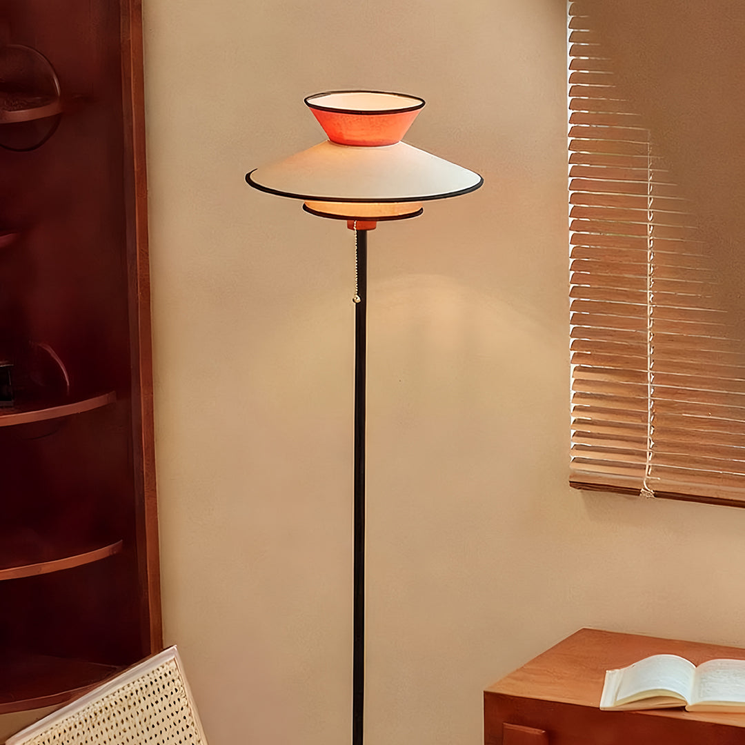 Retro Iron & Wood Floor Lamp – Fabric Shade – Living Room & Bedside