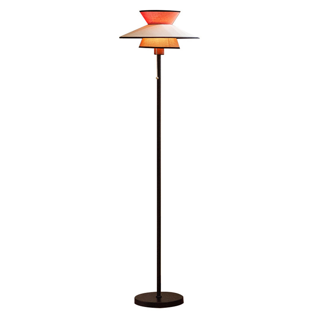 Retro Iron & Wood Floor Lamp – Fabric Shade – Living Room & Bedside