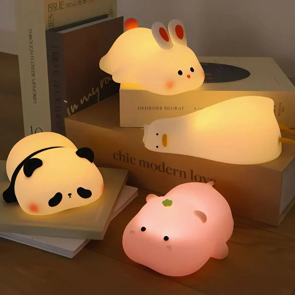 Kids Animal Night Light – Rechargeable Soft Silicone LED – Dimmable Timer Nursery