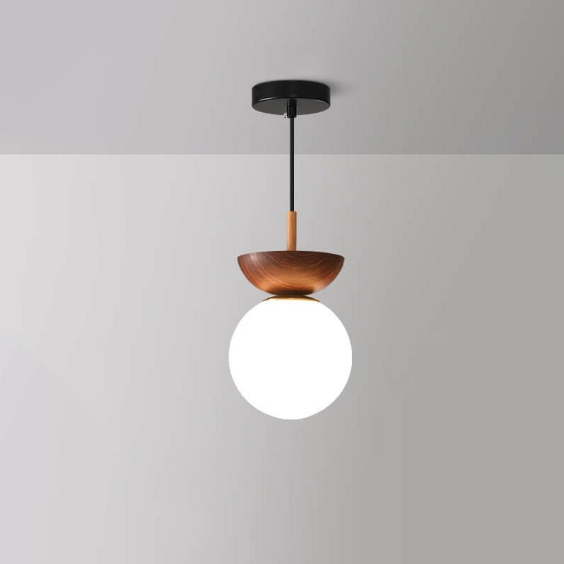 Modern Wood & Glass Globe Flush Mount Ceiling Light
