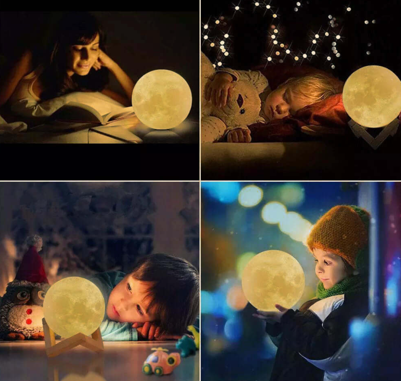 Moon Bedside Table Lamp for Bedroom - Battery Operated Rechargeable LED