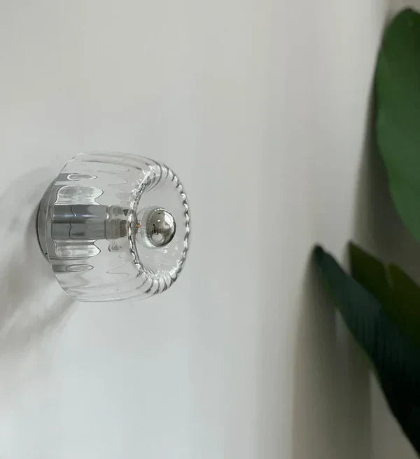 Modern Glass Wall Sconce - Ripple Textured Shade - Hallway & Bedroom Accent Lighting