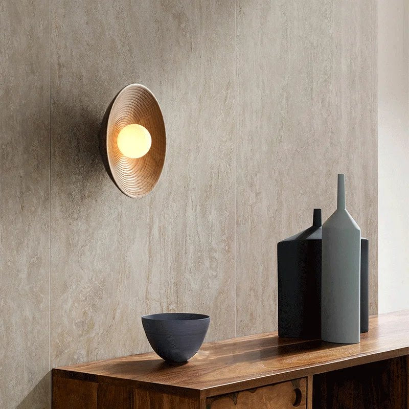 Handcrafted Frosted Glass Natural Wood Rustic Wall Sconce