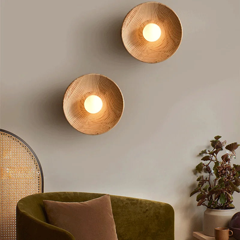 Handcrafted Frosted Glass Natural Wood Rustic Wall Sconce