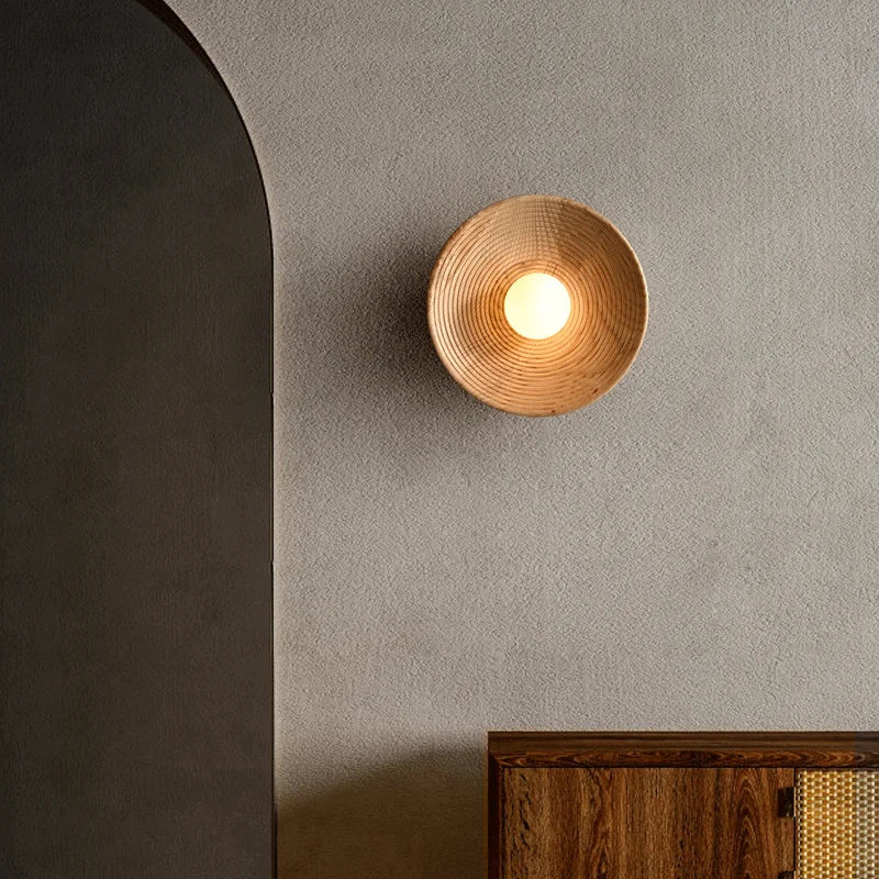 Handcrafted Frosted Glass Natural Wood Rustic Wall Sconce